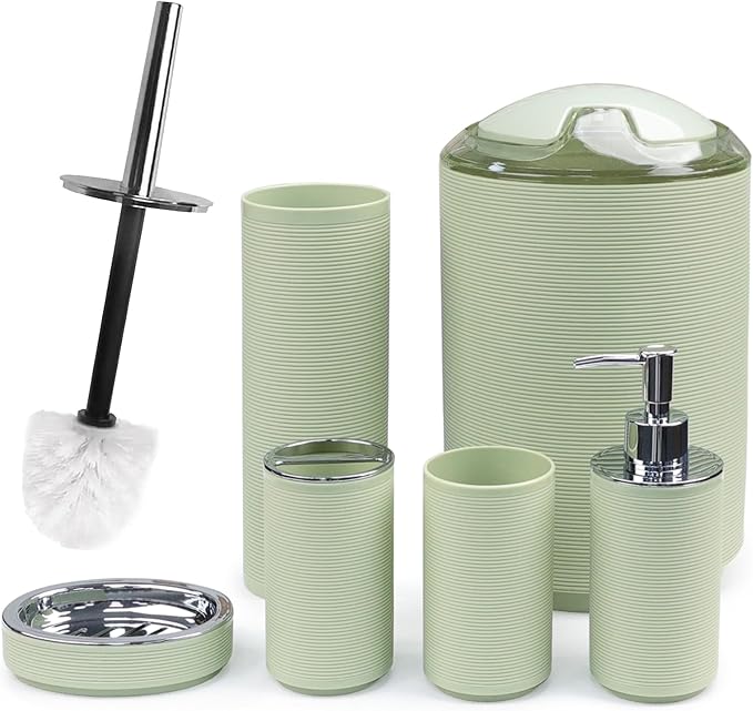 CERBIOR Bathroom Accessories Set Bath Ensemble Includes Soap Dispenser, Toothbrush Holder, Toothbrush Cup, Soap Dish for Decorative Countertop and Housewarming Gift (Apple Green)