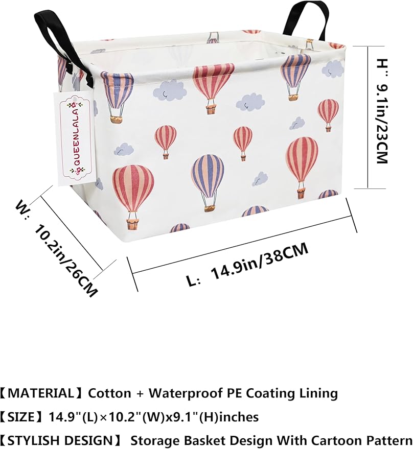QUEENLALA Rectangular Laundry Hamper/Foldable Nursery Laundry Basket for Organizing/Storage Bin Baskets/Children Toy Office Bedroom/Toy Bin Closet Shelf Baskets（Rec-Color Balloon）