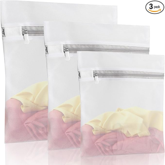 3Pcs Heavy Duty Fine Mesh Laundry Bags - Extra Durable Thick Soft Mesh for Delicates, Protect Clothes in Washing Machine, 1 Large/1 Medium/1 Small, Laundry Room Essentials for College Dorm & Home Use