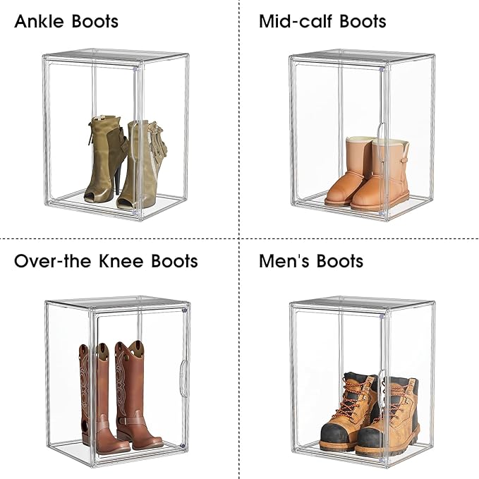 Boot Storage Organizer Tall Boots Boxes 3 Pack Clear Plastic Stackable Boot Organizers and Storage, Shoe Organizer Box, Shoe Bin Container, Acrylic Display Case for Entryway, Closet