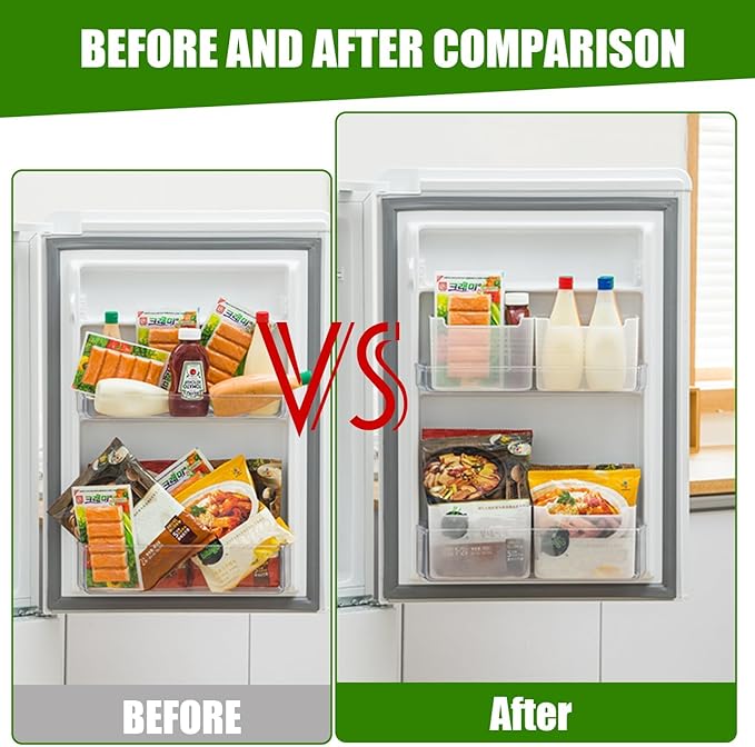 6 Pack Refrigerator Organizer Box, Plastic Refrigerator Side Door Storage Containers, Space-Saving Organizer Bins for Refrige, Refrige Drawers for Fruit and Vegetable (Clear, L×6)