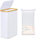 efluky Slim Laundry Basket with Lid, Narrow Laundry Hamper with Removable Bag, Skinny Dirty Clothes Basket with Bamboo Handles for Bathroom, Bedroom & Laundry Room, 65L White