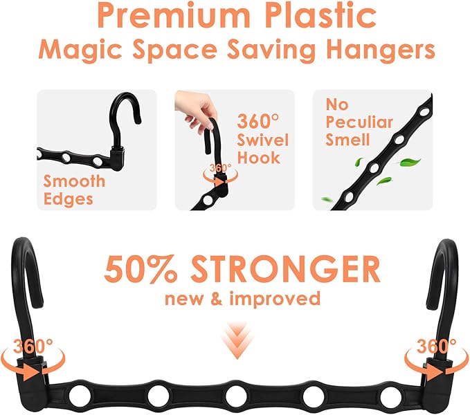 College Dorm Room Essentials, Closet Organizers and Storage, Magic Hangers Space Saving with 360° Swivl Hooks for 120 Clothes, Plastic Clothes Hanger, Organization Home Apartment Essentials, 24 Pack