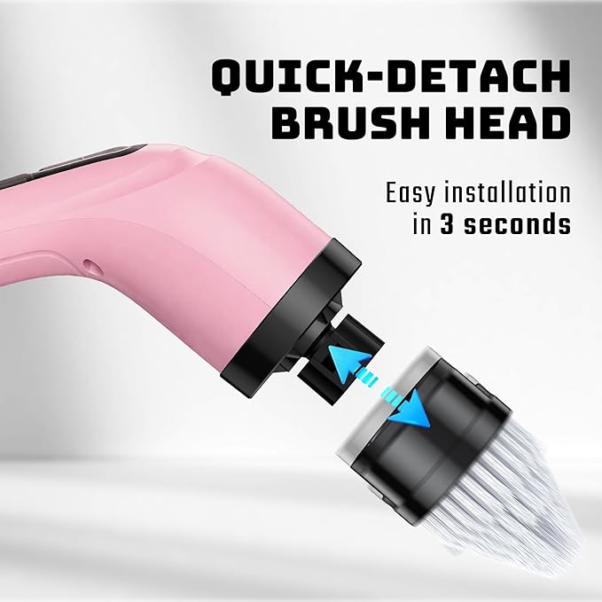 VigorDay Electric Spin Scrubber - Cordless Bathroom Scrubber with 7 Brush Heads - Dual Speed IPX7 Waterproof Power Scrubber for Heavy-Duty Bathtub, Glass, Tile, and Car Cleaning (Pink)