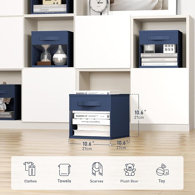 DIMJ Storage Cubes, Cube Storage Bin, 6 Pack Foldable Storage Bins with Window, Closet Storage Boxs with Handle, 11x 11 inch Storage Organizer for Clothes, Toys, Books