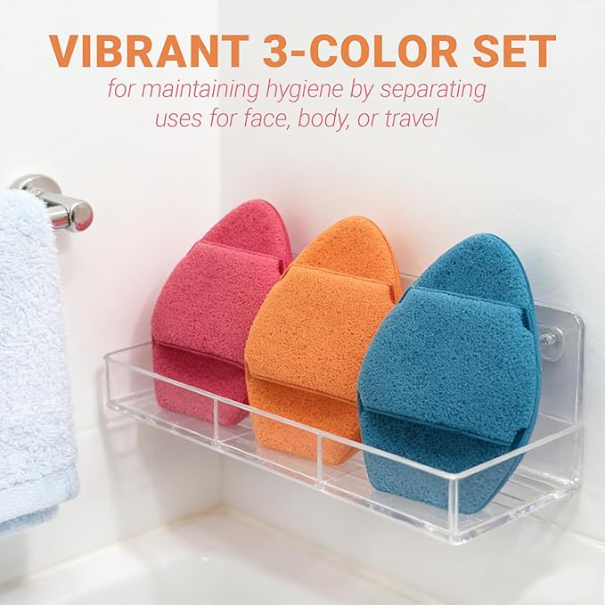 3Pcs Large Facial Sponge Set, 5.9in Reusable Cleansing Puff Colorful Makeup Remover Exfoliating Pads for Gentle Cleansing, Soft Face Sponge for Daily Face Wash(Pink Orange Green)