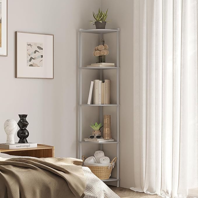SUNMORY 5 Tier Corner Shelf Stand,Industrial 65" Corner Shelves Display Shelf for Living Room Decor,Wall Corner Bookshelf Multi Unit Organizer,Tall Shelf Plant Stand for Bedroom,Bathroom,Small Space