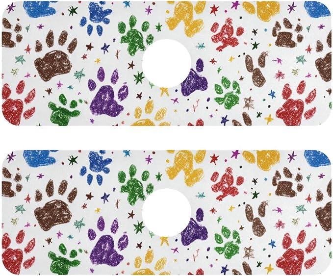 Kitchen Sink Splash Guard 2 PCS 14.7 Inch Sink Faucet Mat Splash Guard for Bathroom Countertop Water Absorbent Foldable Cuttable Soft Washable Paw Prints and Stars