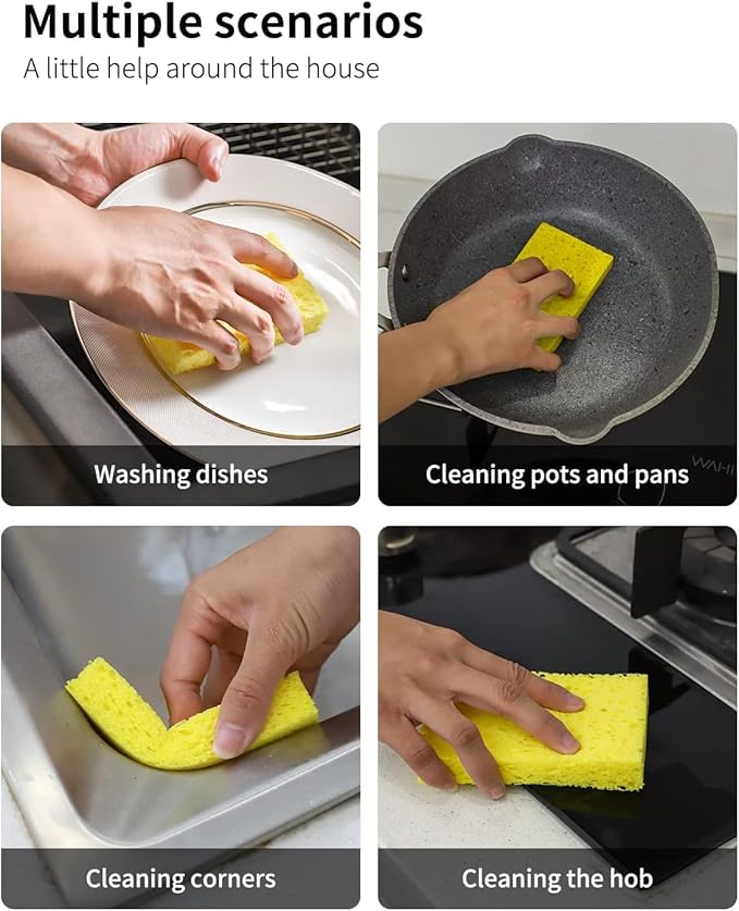 Cellulose Sponges,Heavy Duty Scrub Kitchen Sponge,Clean Tough Messes Without Scratching Sponges Kitchen,Pop Up Eco Sponges DIY Pink (6 Pack)