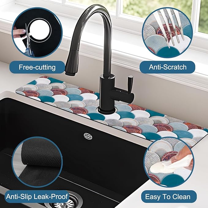 Wall Tiles Texture Sink Faucet Absorbing Mat Ceramic Decor Super Absorbent Fast Drying Mat Sink Gadgets Behind Faucet Sinkmat for Kitchen Bathroom, 23.5"x5.5"