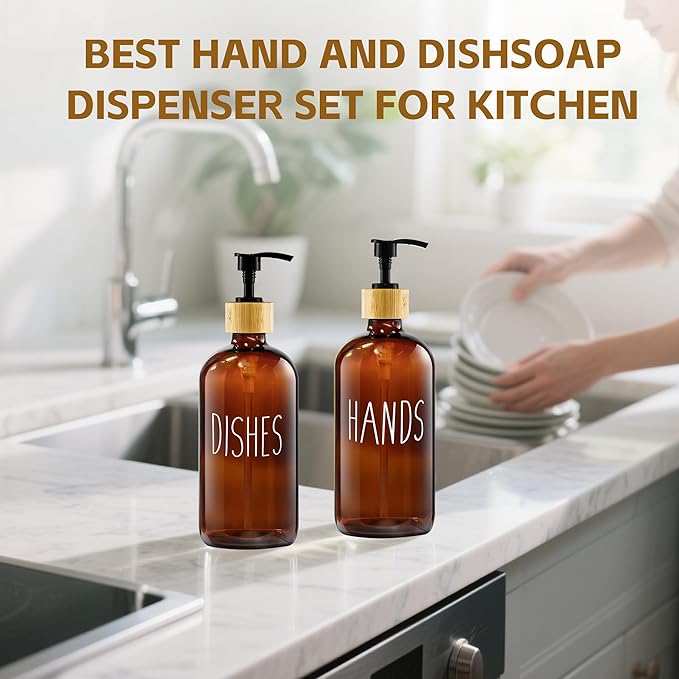 2 Pack Soap Dispenser,17 Oz Refillable Glass Soap Dispenser for Dispense Hand Soap, Dish Soap, Lotion