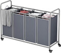 Laundry Basket, 4-Bag Laundry Hamper, Grey Laundry Sorter with Heavy Duty Lockable Rolling Wheels, Laundry Room Organization with Removable Bags Basket Separator for Dirty Clothes Storage