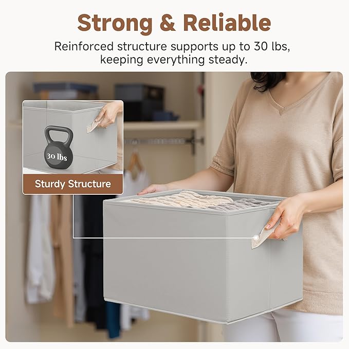 StorageWorks Storage Baskets for Shelves, Fabric Storage Bins, Closet Organization and Storage Baskets, Organizer Bins for Clothes, Light Gray, Extra Large, 3-Pack
