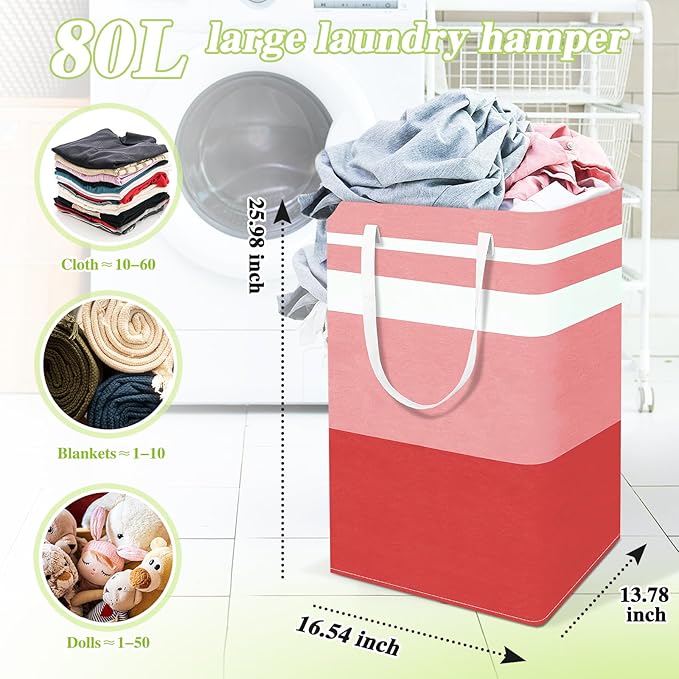 2-Pack Foldable Laundry Basket,Large Laundry Baskets with Handles,Waterproof Laundry Hamper,Collapsible Laundry Hampers for Clothes Organizer 80L (Red)