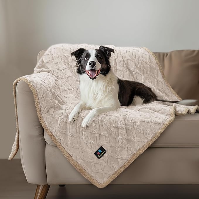 Luciphia Waterproof Pet Blanket, Liquid Pee Proof Dog Blankets for Sofa Bed Couch, Reversible Sherpa Fleece Furniture Protector Cover for Small Medium Large Dogs Cats,Beige-Thicken Small（40" x 28"）