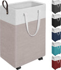 HomeHacks Laundry Basket with Wheels, Rolling Laundry Hamper, Collapsible & Waterproof Clothes Hamper, Narrow Corner Bins with Extended Handles for in the Family & Dorm 90L, Khaki