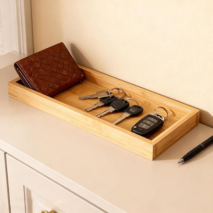 4 PCS Wooden Bamboo Drawer Organizer, Utensil Cutlery Organizer Drawer Holder for Home, Kitchen, Office, 11.4 x 4.2 x 1.2 inch