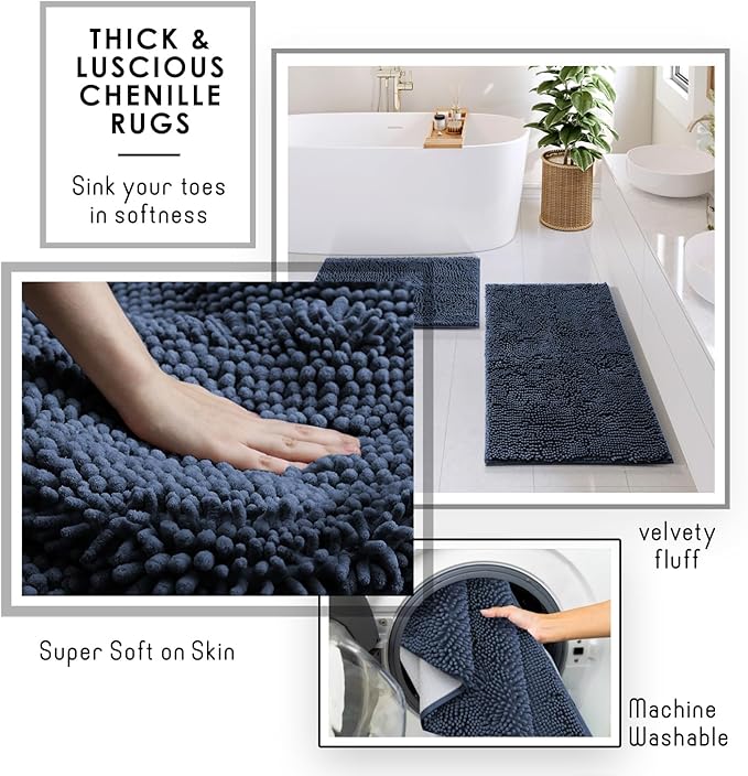Clara Clark Bathroom Accessories Set - Bathroom Set, Bathroom Sets with Shower Curtain and Rugs, Shower Curtain Set with Bathroom Trash Can - Navy - 22PC