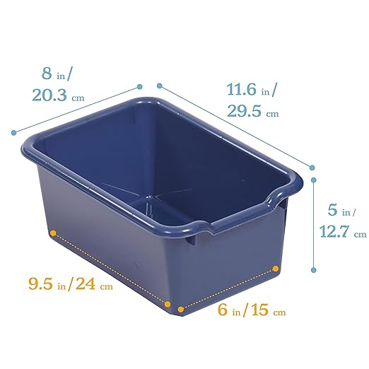 ECR4Kids Scoop Front Storage Bins, Multipurpose Organization, Navy, 10-Piece
