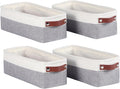 Univivi 4PC Small Fabric Storage Bins,15x6x5 inch Long Narrow Storage Baskets with PU Handles for Closet,Cabinet,Countertop Organizing Small Items (Gray,15x6x5 inch)