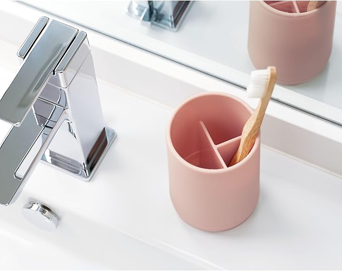 iDesign Toothbrush Holder with 3 Divided Sections for Bathroom or Vanity - Set of 2 - Blush