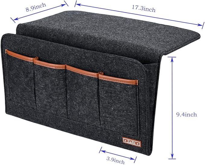 Zafit Bedside Caddy, 7 Pockets Large Size Bedside Organizer Caddy for Magazine Remotes Phone (17.3'' x 18.1'', Dark Grey)
