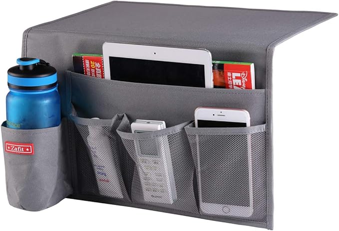 Zafit 5 Pockets Bedside Caddy, Bedside Storage Organizer for Water Bottles, Magazines, Phone, Glasses (5 Pockets-Grey)