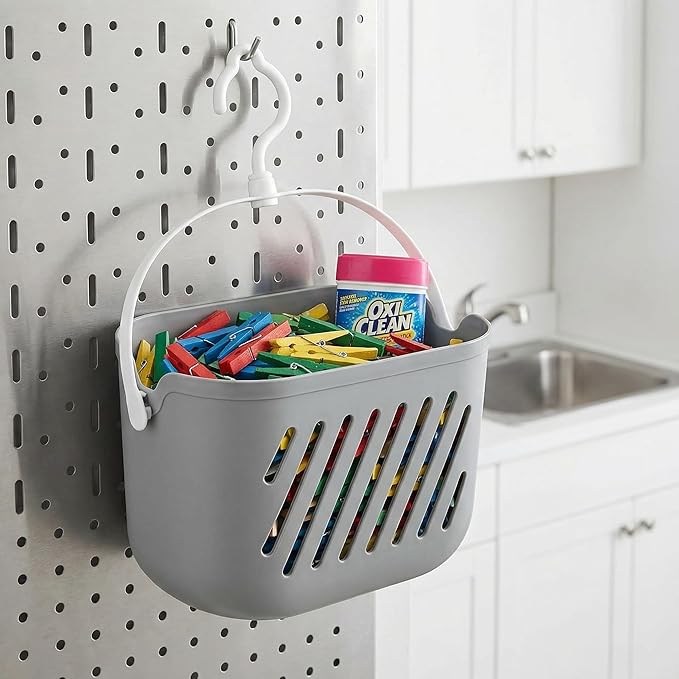 Angoily Hanging Shower Caddy Plastic Hanging Shower Caddy Basket Portable Kitchen Organizer Storage Basket with Hook for Home Grey