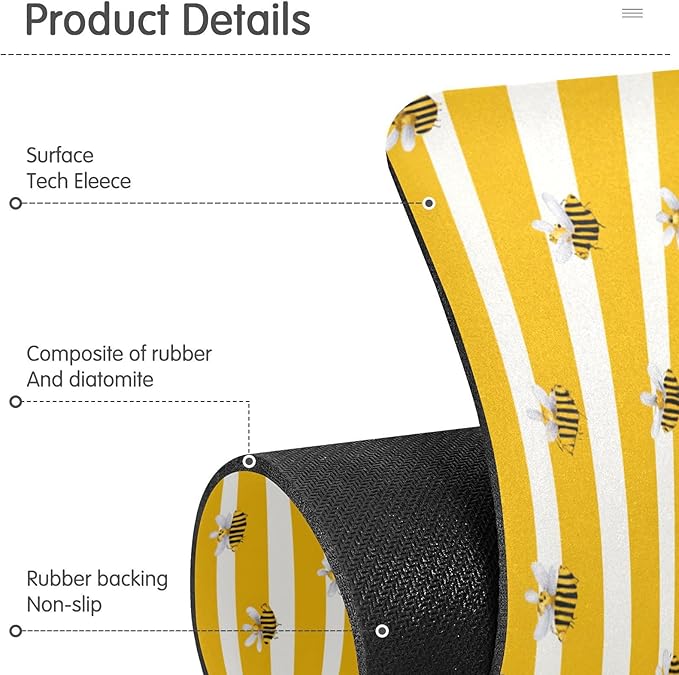 Kitchen Sink Splash Guard 2 PCS 30 Inch Sink Faucet Mat Splash Guard for Bathroom Countertop Water Absorbent Foldable Cuttable Soft Washable Yellow and White Striped Bees01
