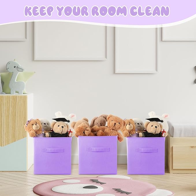 Yinder 12 Pcs Cube Storage Bin Purple 11'' Storage Bins for Playroom Decor Colorful Bins for Kids Foldable Baskets for Nursery Organizer Boxes Fabric Boxes