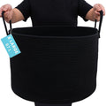 OrganiHaus Large Woven Storage Basket for Blankets and Toys 20" x 13" Inch, Rope Laundry Basket with Handles, Cushions & Pillows Storage Bin, Nursery Hamper, Soft Round Dog Toy Bin - Black