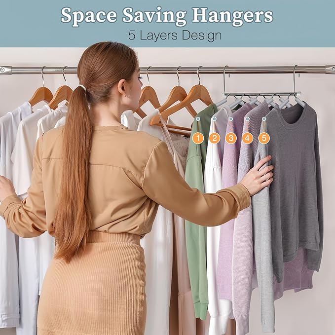 Clothes Hangers Space Saving Shirt Organizer, Non Slip Multi Shirt Hangers for Closet with Foam Padded Closet Organizers and Storage for Sweater Hoodie Blouse Coat Dress Short Grey 2 Pack