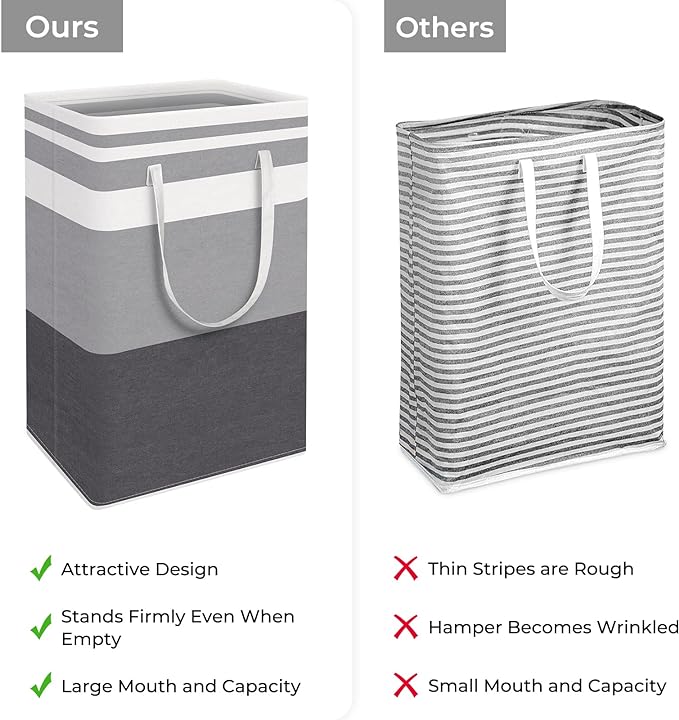 HomeHacks 3-Pack Large Laundry Basket, Waterproof, Freestanding Laundry Hamper, Collapsible Tall Clothes Hamper with Extended Handles for Clothes Toys in the Dorm and Family-(Gradient Grey, 88L)