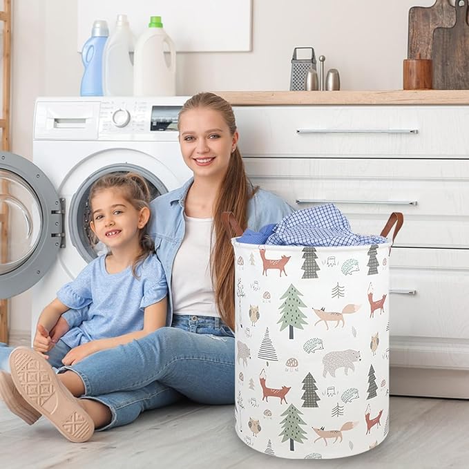 FXOLCSHE Animal Baby Laundry Basket,Woodland Animals Baby laundry hamper,Toy basket for boys,Nursery Hamper Gift Baskets for Bedroom,Toy Bin,Gift Basket.Baby room decor(Animal)
