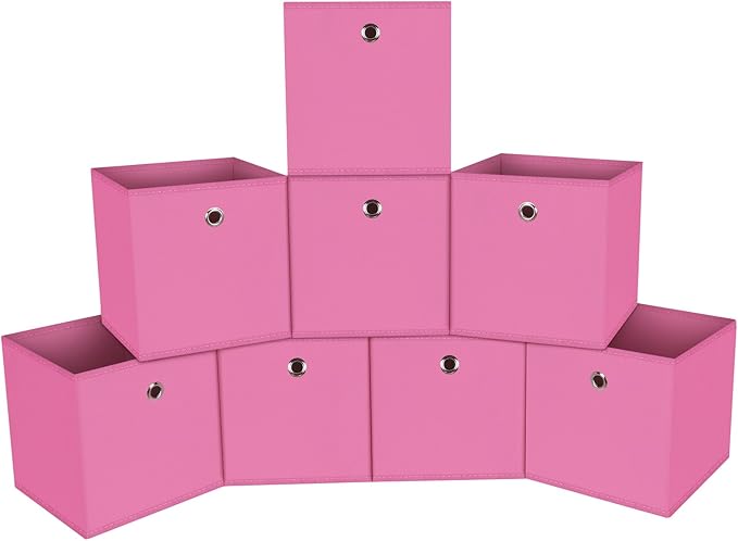 Foldable Storage Cubes Bins ,11 Inch Cloth Storage Cube Fabric Storage Box Cubes Organizer Baskets with Dual Handles for Home Organizer Set of 8 (Pink)