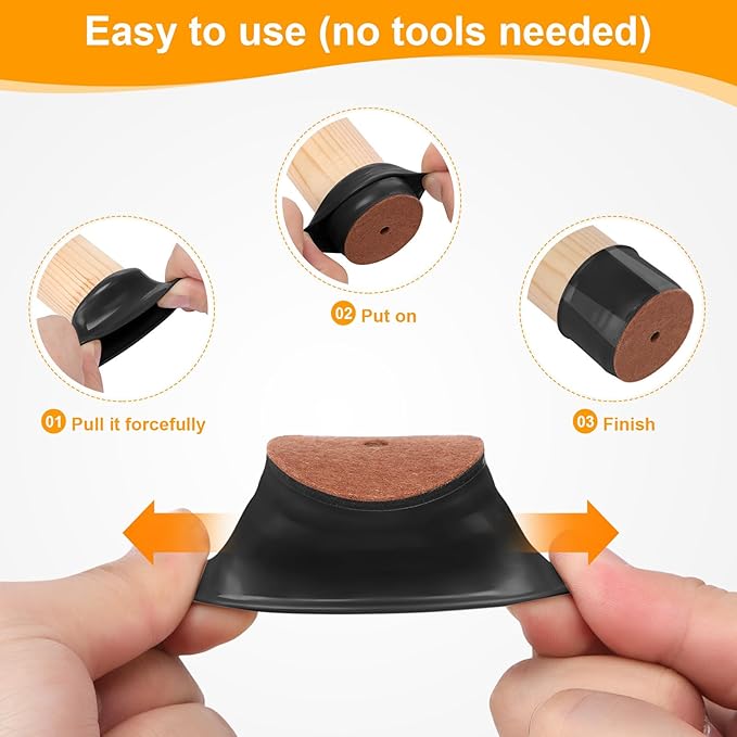 CHUNZEXI 16 Pack Chair Leg Floor Protectors for Hardwood Floors, Silicone Felt Covers Pads Caps, Protect Wood Furniture Feet Floors Noise Reduce and Scratch (Universal Small & Black)