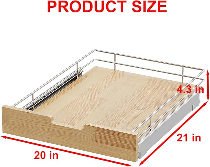 Sikarou Pull Out Cabinet Organizer,Heavy-Duty Slide Out Shelf, Wood And Wire Basket, Pull Out Drawer for for Kitchen Under Sink Space, Pantry, Bathroom (20 * 21 WM)