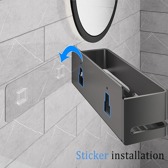YESENT Shower Caddy, 2-Pack Shower Shelf, Heavy-Duty Bathroom Storage Shelf, Large Capacity No-Drill Bathroom Organizer, Gray Metal Storage Basket, Adhesive Installation