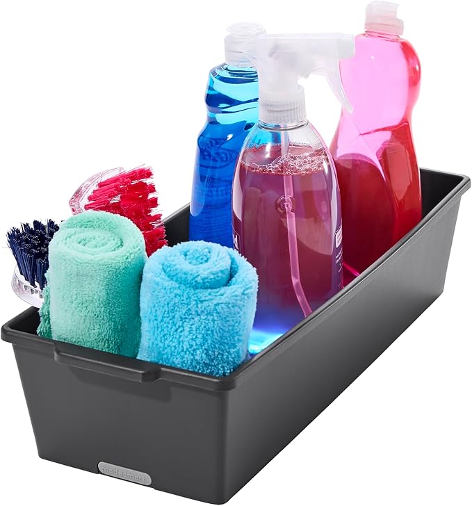 madesmart Deep Storage Bin, Multipurpose Organizer for Kitchen, Bathroom & Office, Organizer for Cutlery, Peeling Tools, Spatulas, Non Slip, Soft Grip Lining, Durable, Granite