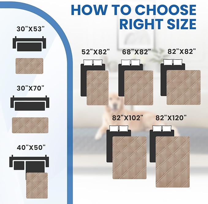 Waterproof Dog Bed Cover Pet Blanket, Soft Couch Cover for Dogs Washable, Non-Slip Dog Blanket Protect Furniture Couch Sofa Car for Puppy Large Dogs Cat (52x82 Inch, Khaki)