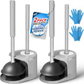 2Pack 2 in 1 Toilet Brush and Plunger Set, Extended Handle Plunger，Toilet Bowl Brush Plunger Set,Bathroom Cleaning Tools ，Toilet Brush Plunger Combo，Cleaning Brush，Cleaning Supplies（Dark Grey）
