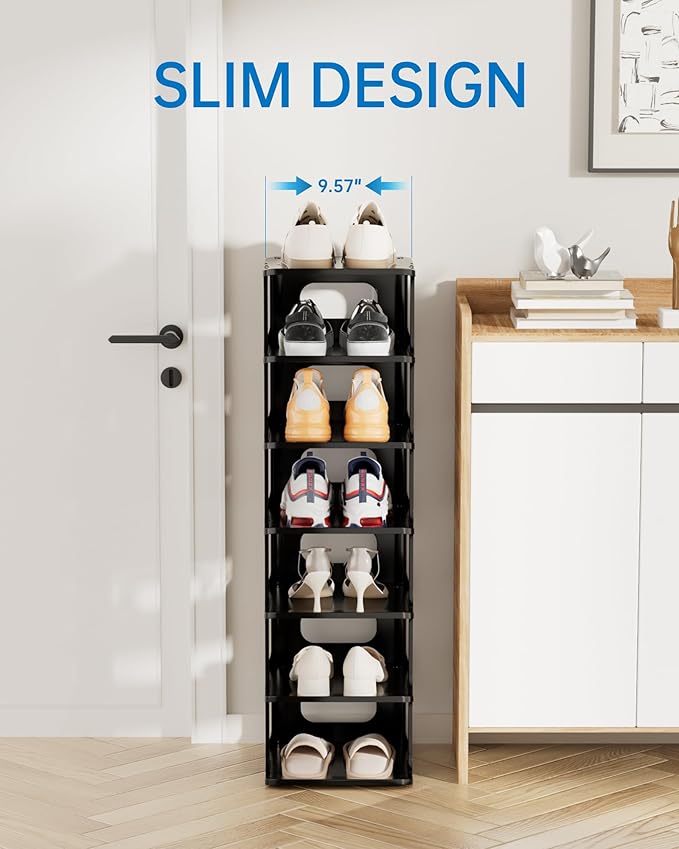 HAIXIN Vertical Narrow Tall Shoe Rack for Front Door Entrance, 7-Tier Sturdy Stackable Shoe Rack Organizer for Closet Entryway, Corner Shoe Storage Shelf Shoe Cubby