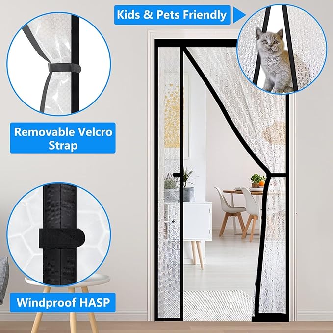 RELIANCER Magnetic Thermal Insulated Door Curtain,Waterproof EVA Door Cover,Left Right Side Opening,Fit Doors Size 38"x96",Self-Closing Insulated Doorway Curtain,Patio Auto Close Thermal Doors Screen