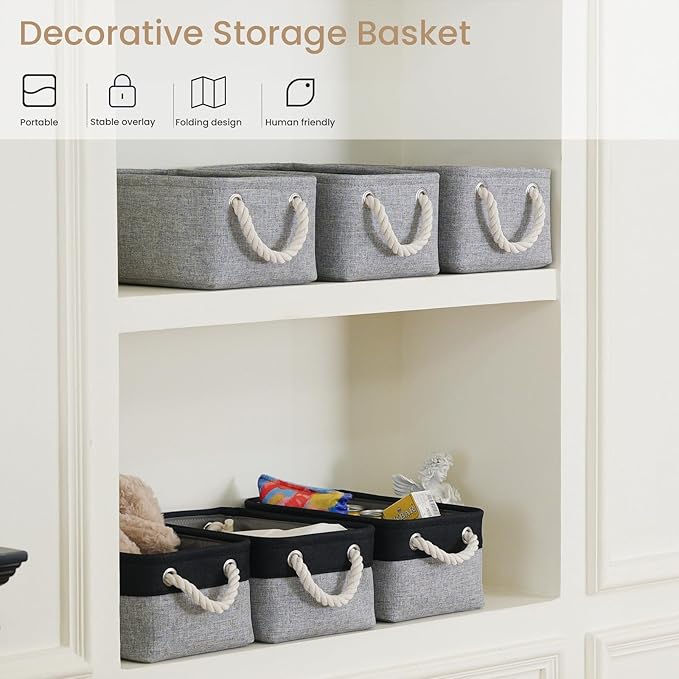 Storage Baskets for Shelves 11.8x7.9x5.2 Inch, Foldable Fabric Storage Bins with Handles, Small Storage Baskets for Organizing Closet, Office, Home Organization (3-Pack, Gray)