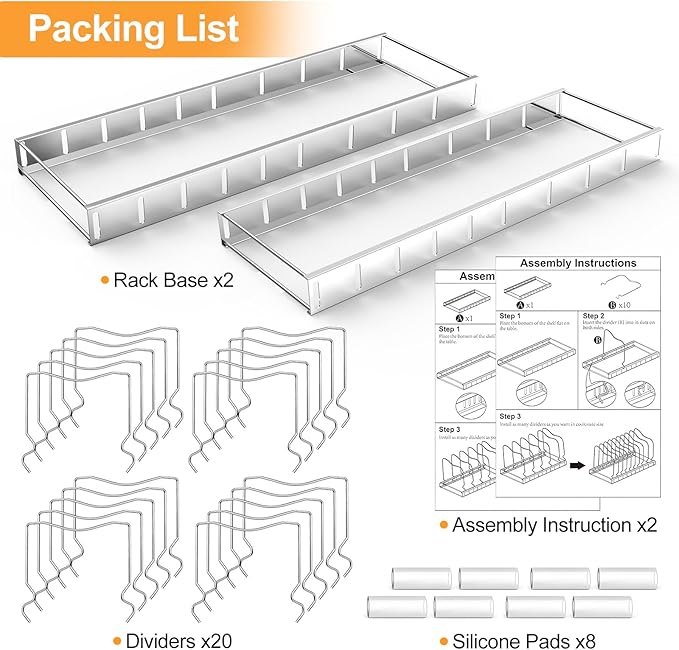 FLSEPAMB 2 Pack 10-Tier Pan Organizer Adjustable Lid Organizer Kitchen Organizers and Pan Organizer and Storage Pot Heavy Duty Pot Lid Organizer for Kitchen Under Sink Storage Drawer