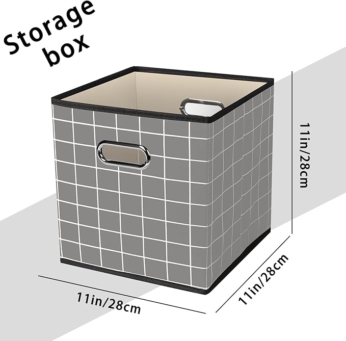 STOREONE Fabric Storage Bins Cubes Baskets Containers-(11X11X11) with Dual Handles for Shelf Closet, Nursery Home ， Bedroom Organizers, Foldable Set of 3 (Grey grid)