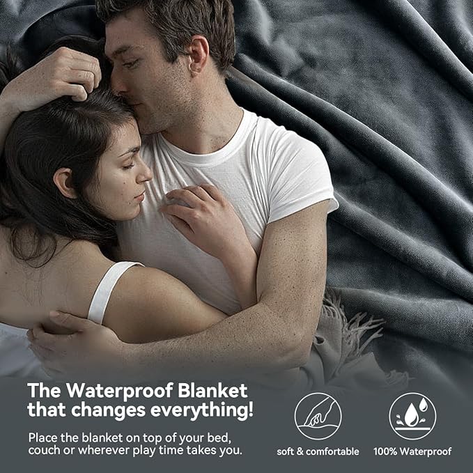Waterproof Blanket for Couples - Love Blankets Stain Proof, Absorbent, Leakproof, Reversible, Plush Cozy & Washable - Waterproof Couch Cover Ideal for Bed/Couch, Dogs/Cats(82"x82", Gray/Dark Gray)