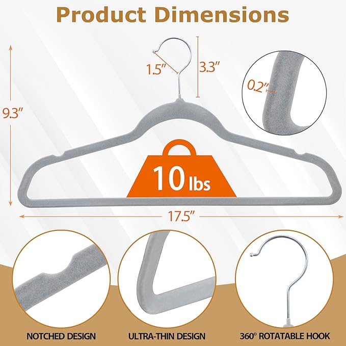 ZENSTYLE 100 Pack Ultra Thin Velvet Hangers - Non Slip Clothes Suit Hangers, 360 Degree Swivel Hook, Velvet Flocked Surface
