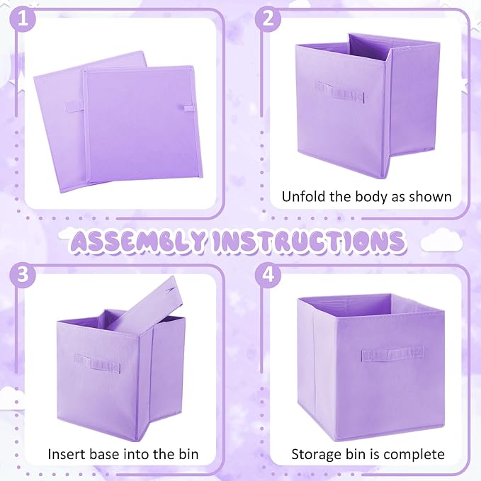 Yinder 12 Pcs Cube Storage Bin Purple 11'' Storage Bins for Playroom Decor Colorful Bins for Kids Foldable Baskets for Nursery Organizer Boxes Fabric Boxes