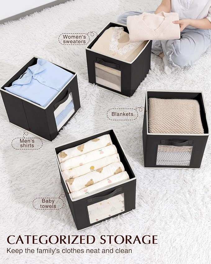 Foldable Storage Cubes - Cubby Storage Organizer with Window, Decorative Baskets for Organizing, Fabric Bins for Clothes Storage, Closet Storage Cubes-11inch, 8 Pack, Black